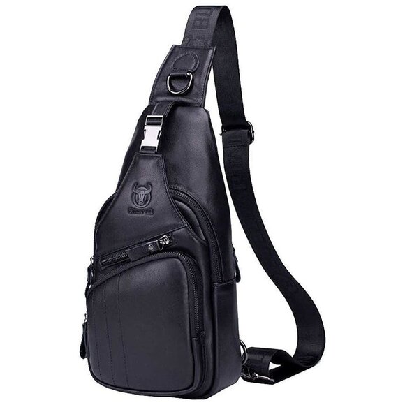 Leather Sling Bag Crossbody Backpack for Men Women-04black
